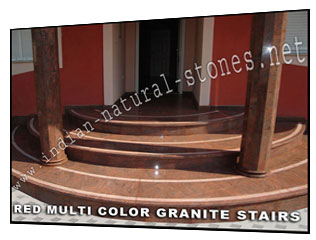 red multi color granite stairs